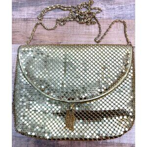 Vintage Gold Mesh Evening Bag With Chain Strap & Tassel Detail